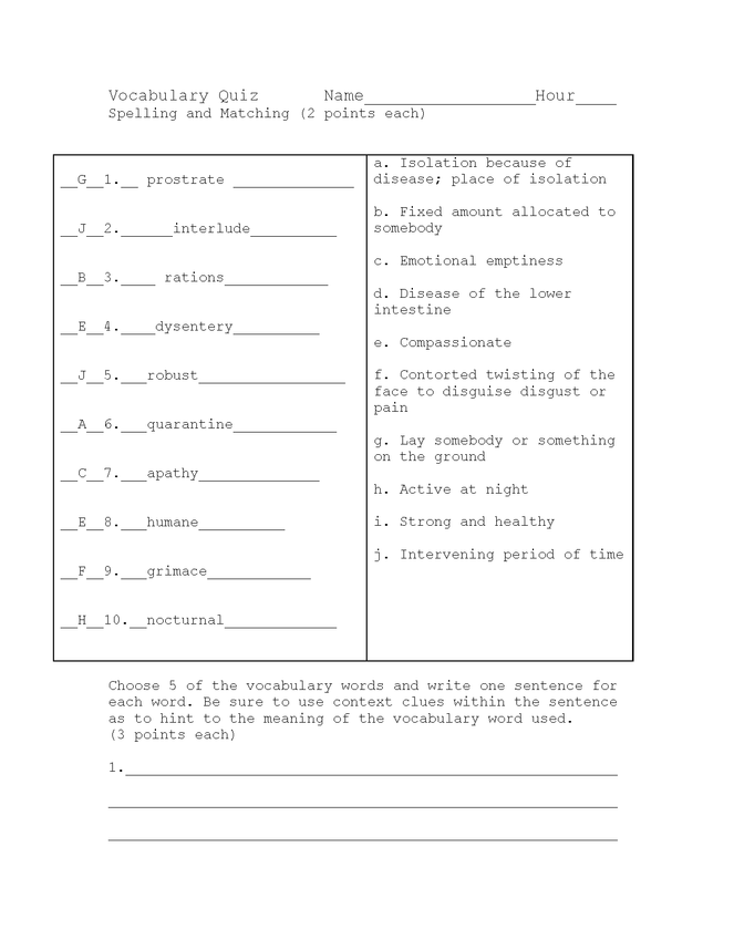night part one vocab and spelling quiz preview image 1