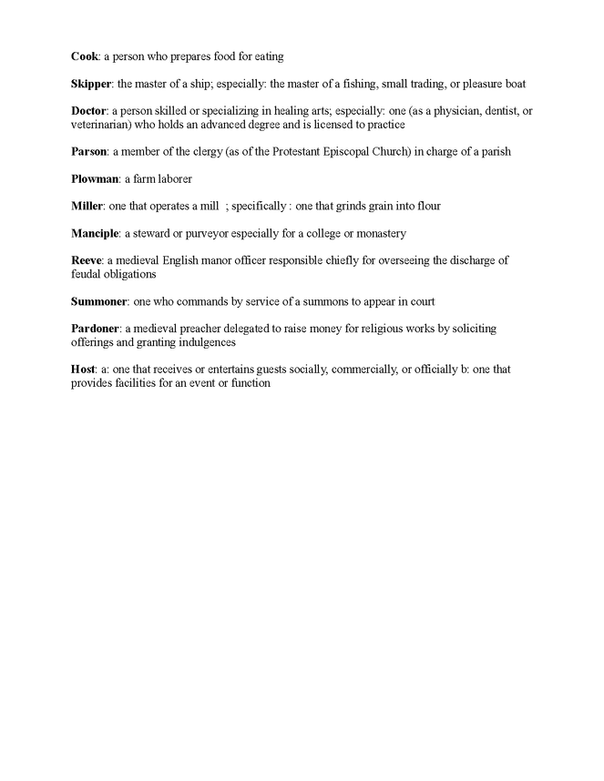 canterbury tales - medieval job descriptions handout preview image 2