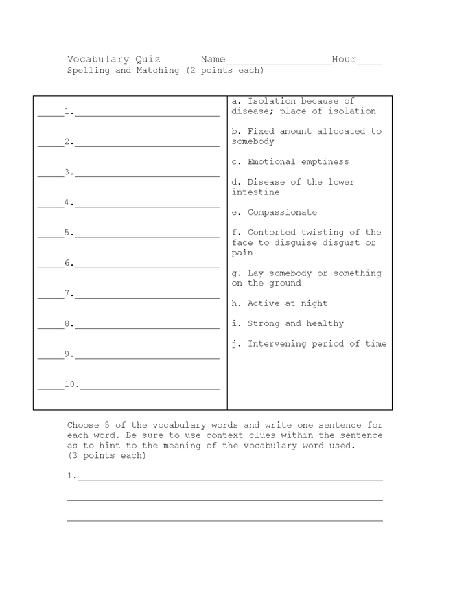 night vocab and spelling quiz (part 1) preview image 1