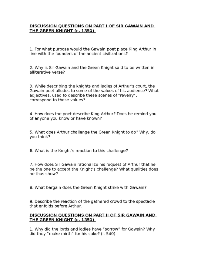 sir gawain and the green knight discussion questions preview image 1