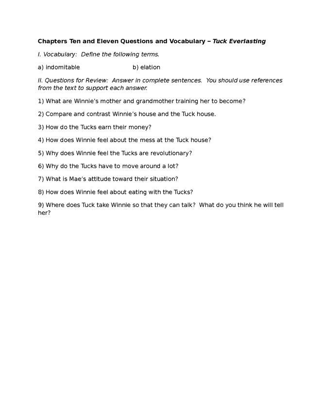 tuck everlasting review - ch. 10 & 11 preview image 1