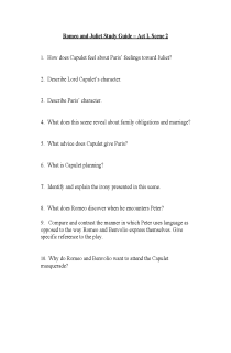 the book cover of Romeo and Juliet Study Questions Act I, Scene 2