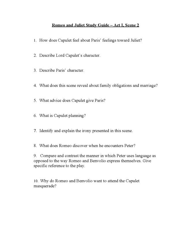 romeo and juliet study questions act i, scene 2 preview image 1