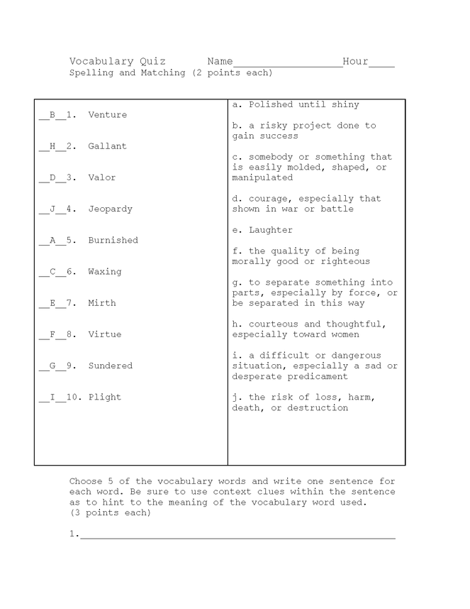 sggk (part 1) vocab and spelling quiz key preview image 1