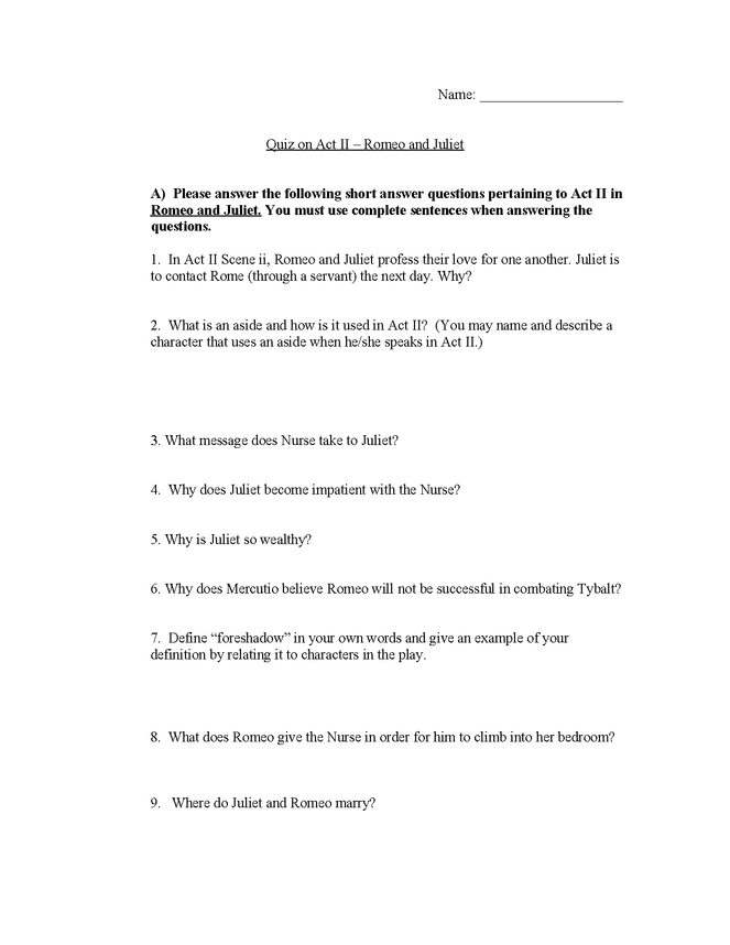 romeo and juliet quiz-- act ii preview image 1
