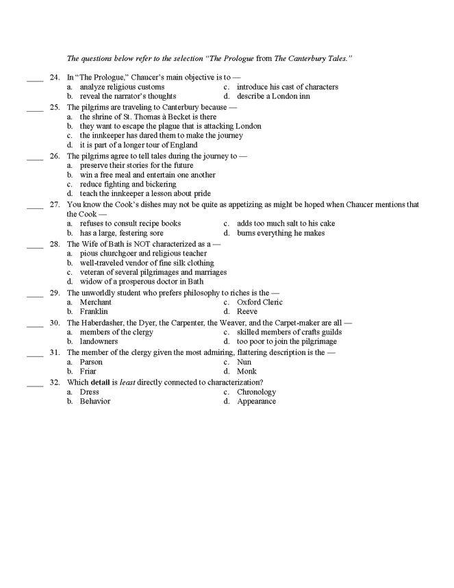 prologue to the canterbury tales test preview image 2