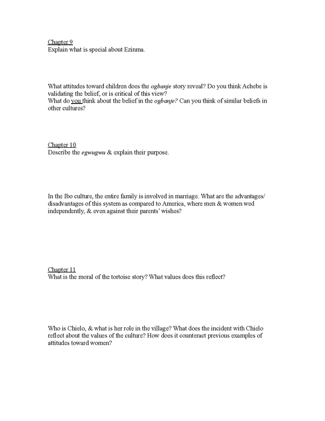 things fall apart chapters 8-11 study guide preview image 2