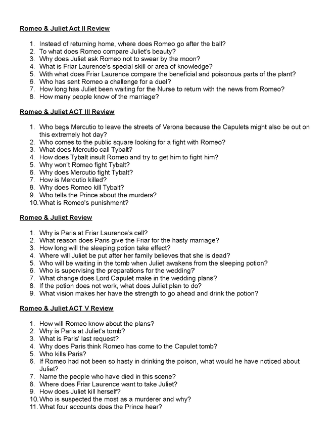 romeo and juliet review questions act ii, iii, iv, v preview image 1