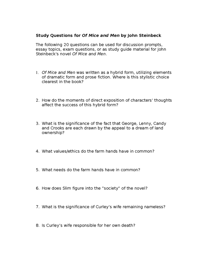 of mice and men study questions preview image 1