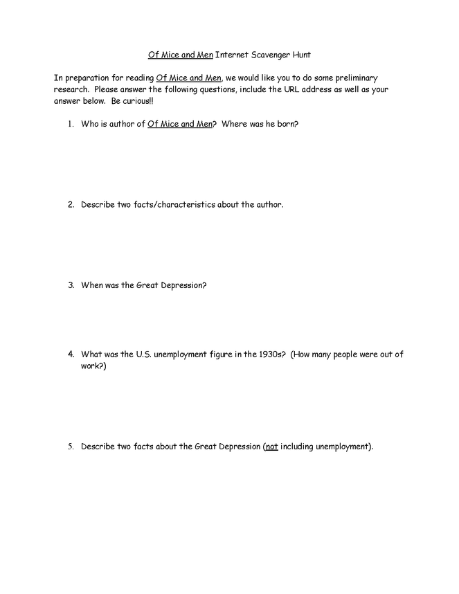 of mice and men internet scavenger hunt preview image 1