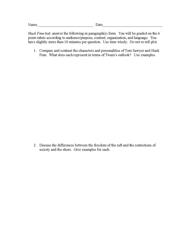 the adventures of huckleberry finn short answer essay test preview image 1