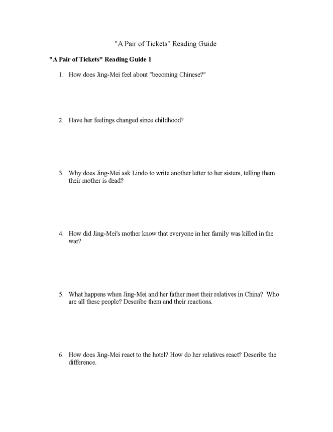 the joy luck club "a pair of tickets" (last chapter) reading guide preview image 1