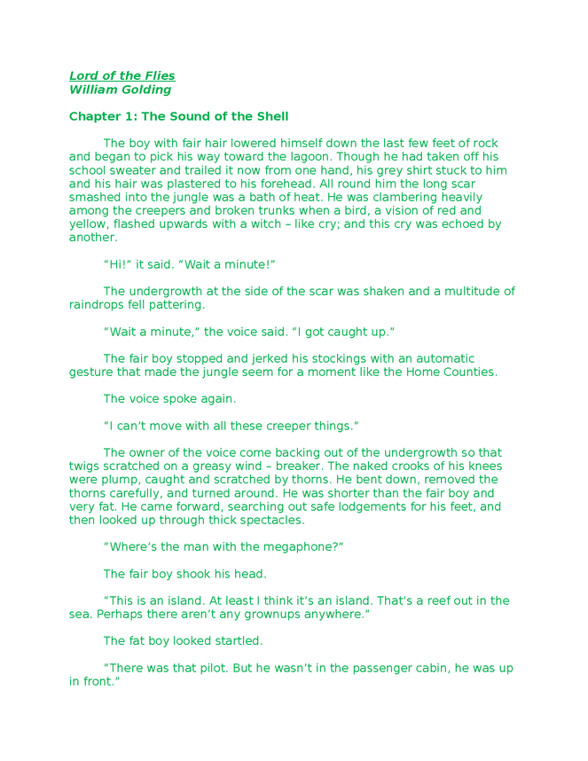 lord of the flies (chapter 1: the sound of the shell) preview image 1