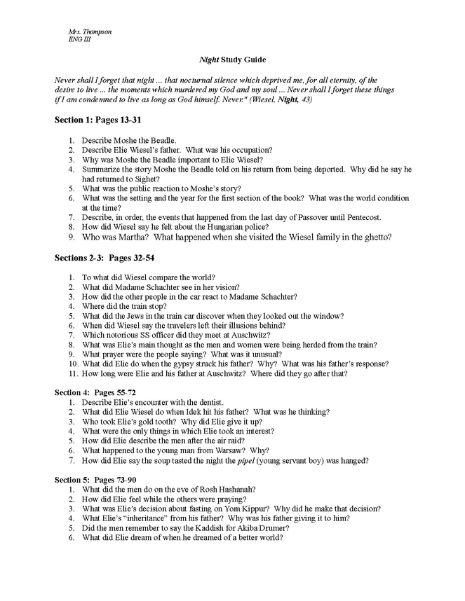 night: study guide preview image 1