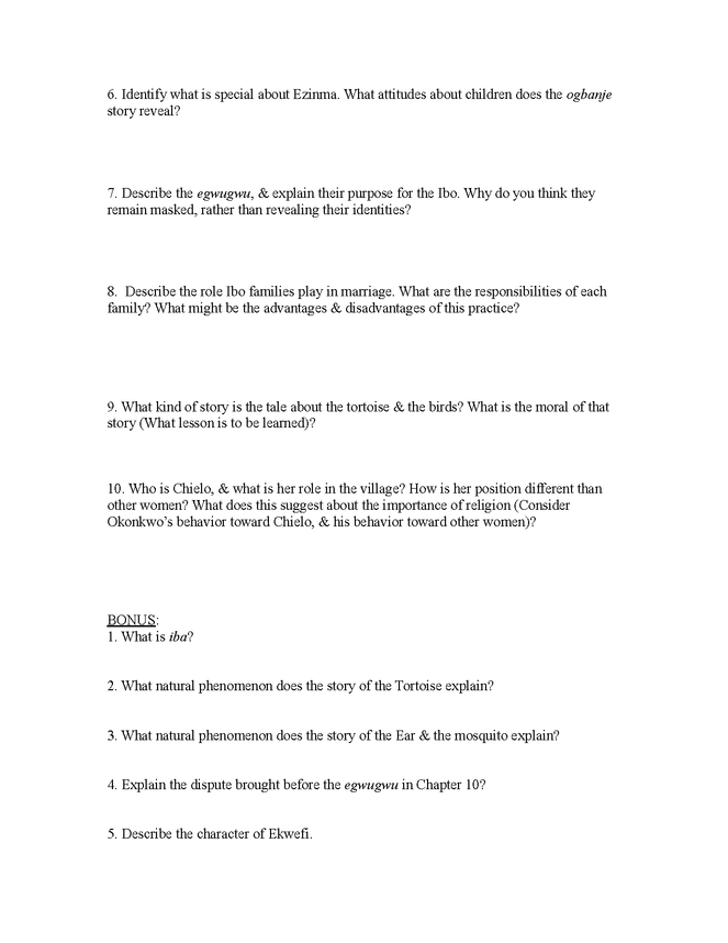 things fall apart open book test, chapters 8-11 preview image 2