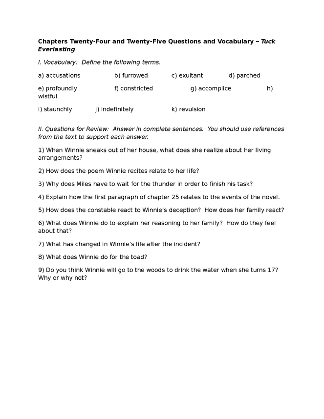tuck everlasting review - ch. 24 & 25 preview image 1