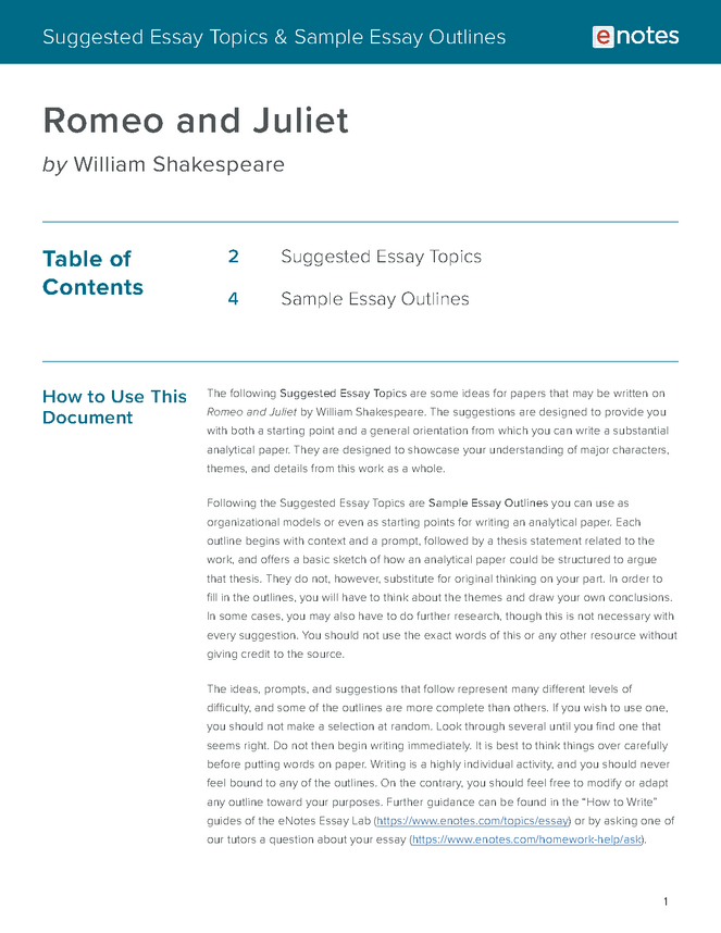 romeo and juliet essay topics grade 10