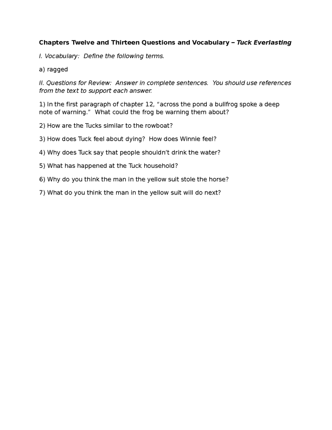tuck everlasting review - ch. 12 & 13 preview image 1