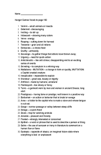 Cover image of Hunger Games Vocab with quizzes p1-100