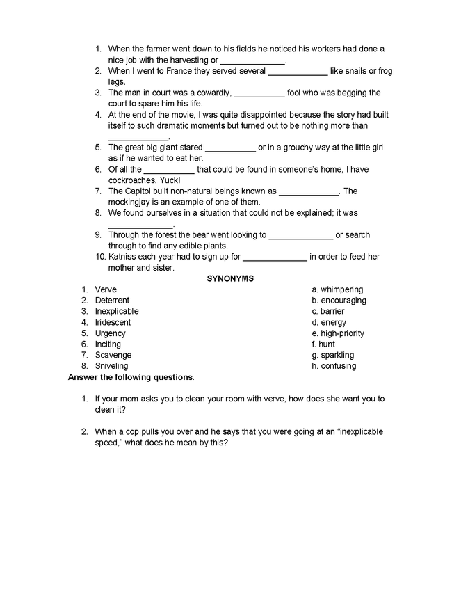 hunger games vocab with quizzes p1-100 preview image 3