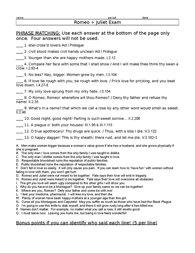 romeo & juliet exam preview image 2