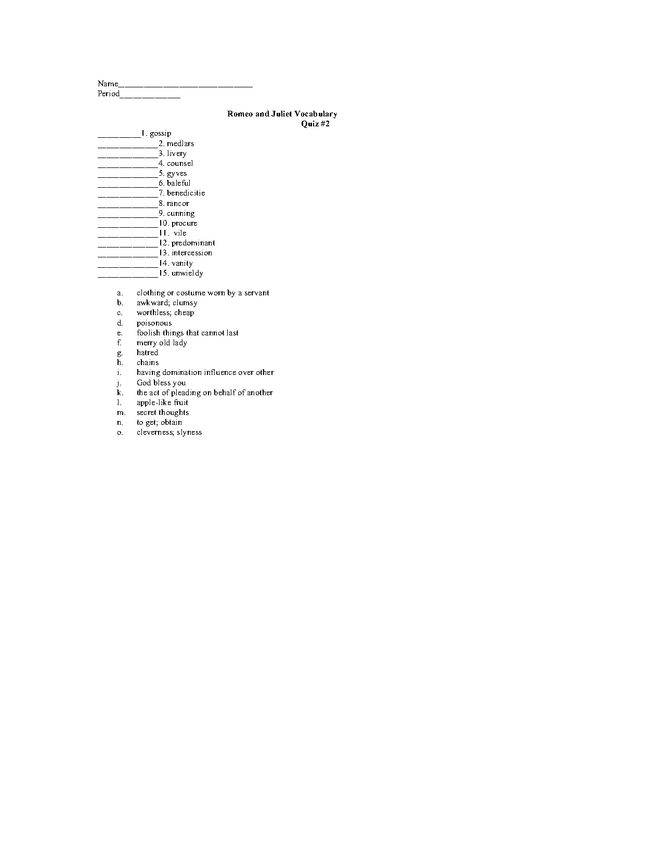 romeo and juliet act ii vocabulary quiz preview image 1