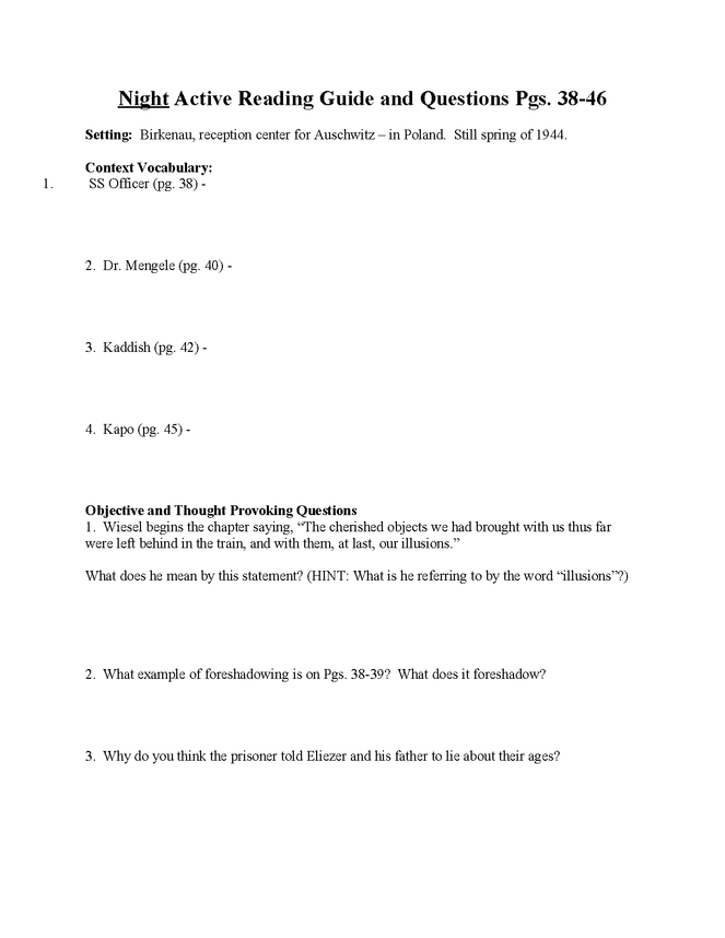 "night" study questions pgs. 38-46 preview image 1