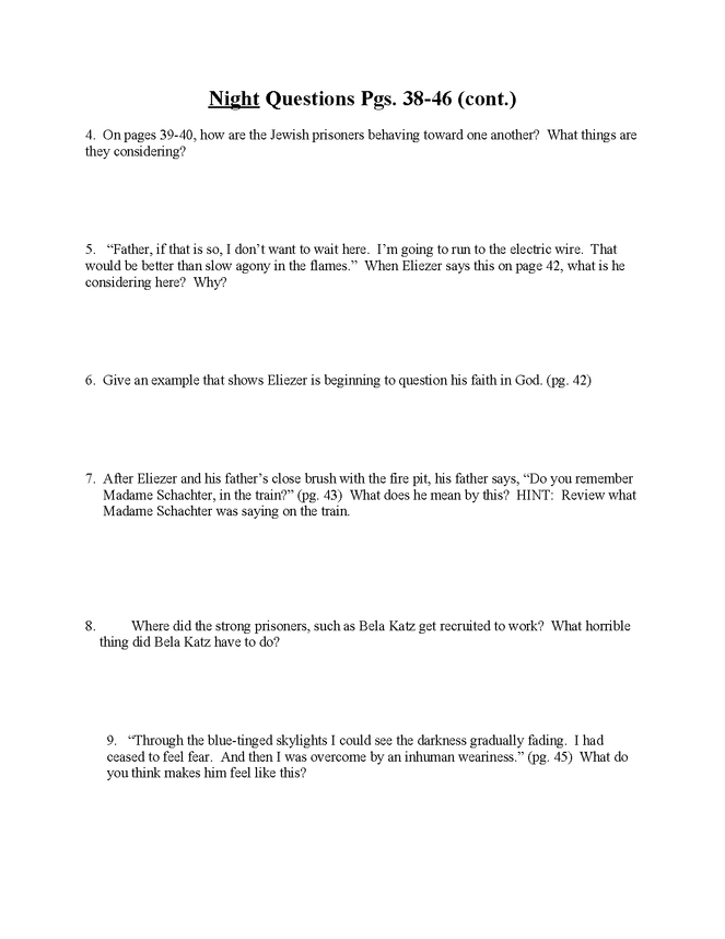 "night" study questions pgs. 38-46 preview image 2
