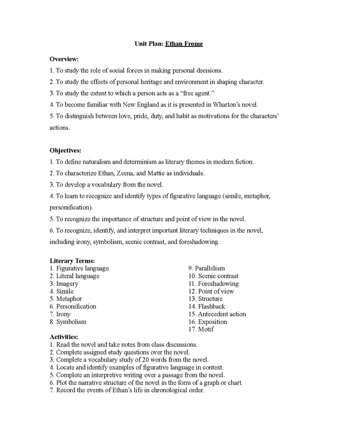 ethan frome unit plan preview image 1