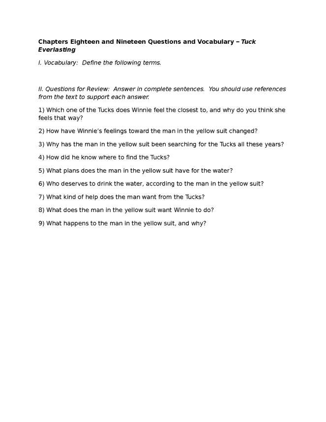 tuck everlasting review - ch. 18 & 19 preview image 1