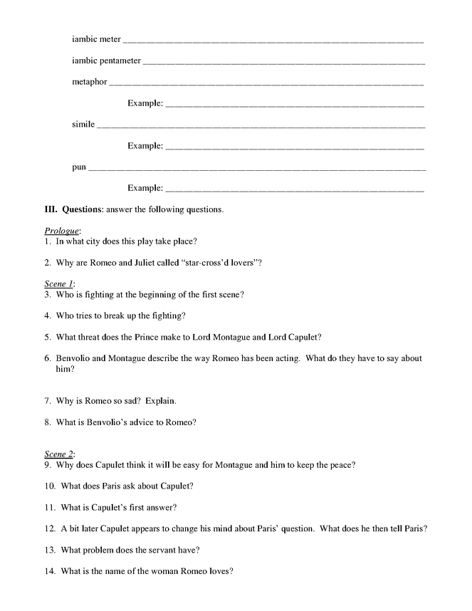 romeo and juliet act i study guide preview image 2