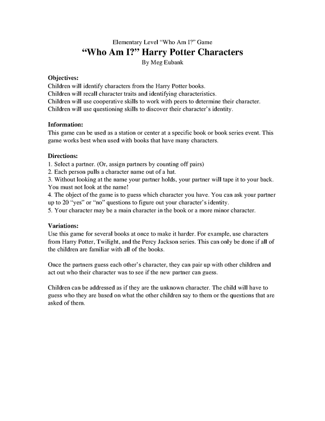 who am i? harry potter character game preview image 1