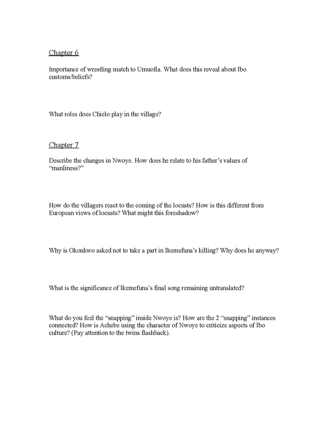 things fall apart: chapter 4-7 study guide preview image 2