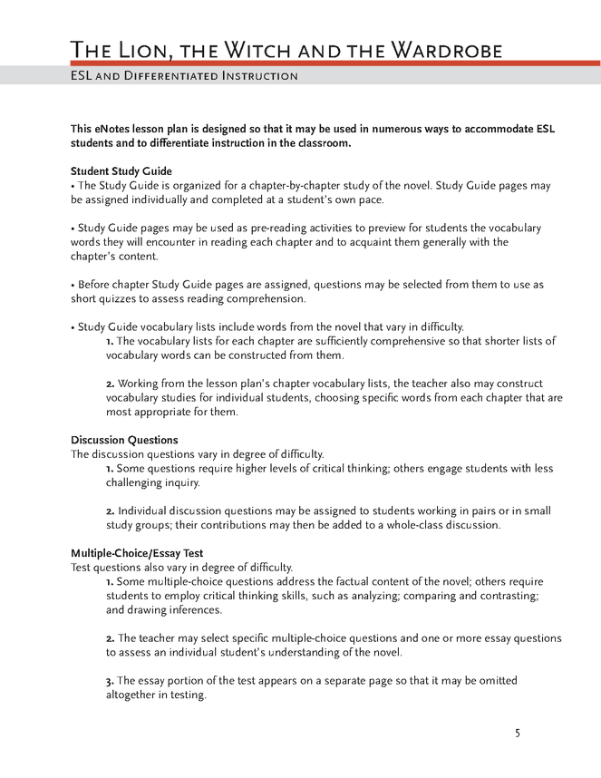 The Lion The Witch And The Wardrobe Enotes Lesson Plan The Lion The Witch And The Wardrobe Enotes Lesson Plan How To Write An Essay With A Thesis also Narrative Essay Sample Papers What Is A Thesis Statement In A Essay