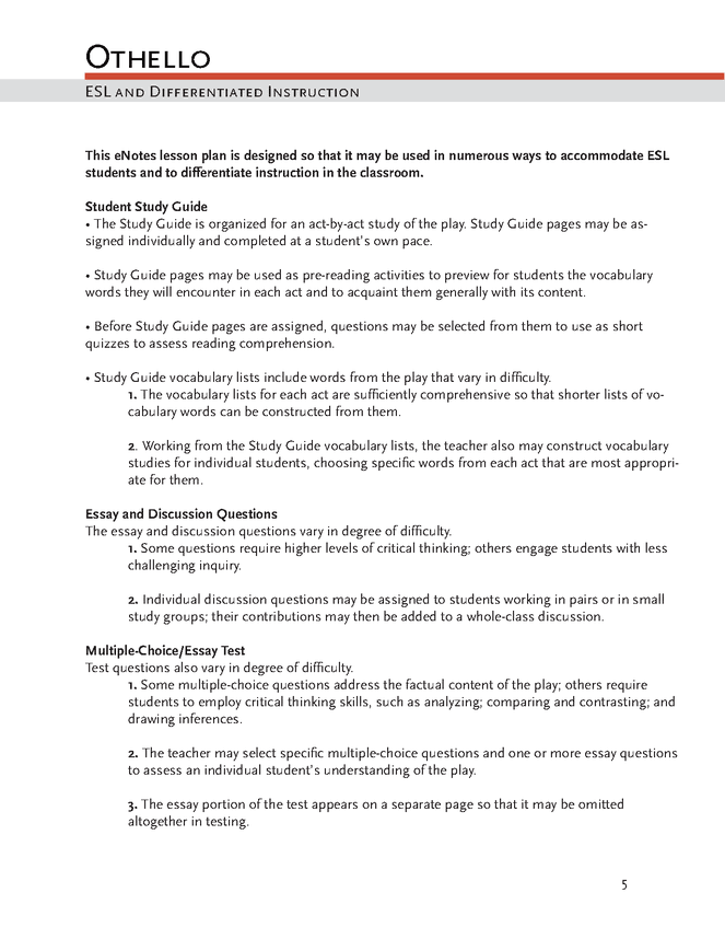 Science And Literature Essay Othello Enotes Lesson Plan Essay About Science And Technology also English Class Essay Othello Enotes Lesson Plan Enotes Lesson Plans Have Activities What Is A Thesis Statement In A Essay