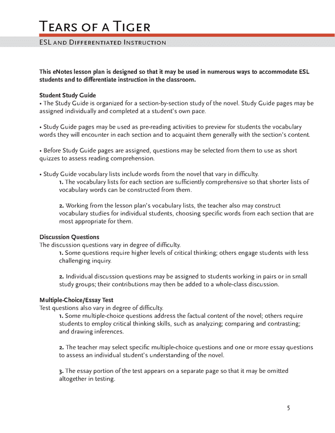 Gattaca Essay Topics Tears Of A Tiger Enotes Lesson Plan How To Write Argumentative Essay Sample also Essays On Beauty Tears Of A Tiger Enotes Lesson Plan Enotes Lesson Activities Narritive Essays