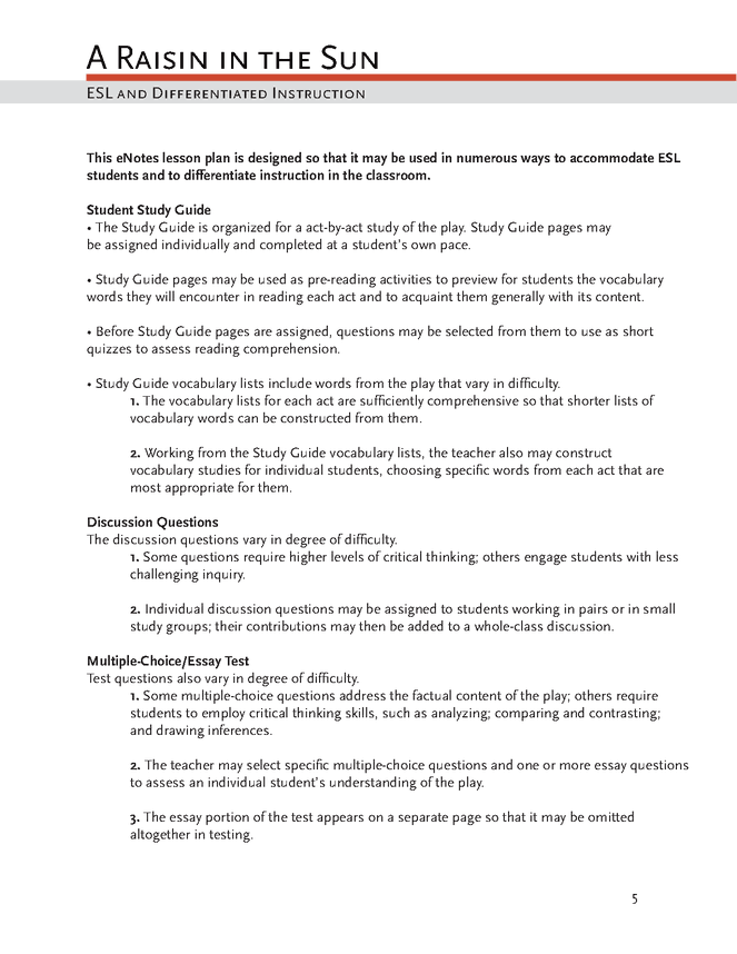 Essay On Health Promotion A Raisin In The Sun Enotes Lesson Plan Research Paper Vs Essay also Health And Social Care Essays A Raisin In The Sun Enotes Lesson Plan Enotes Lesson Activities Essay Vs Research Paper