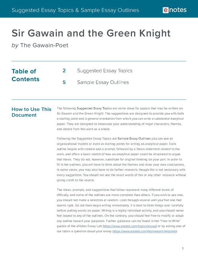 sir gawain and the green knight essay free