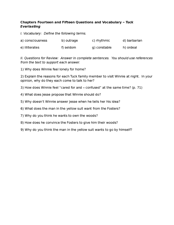 tuck everlasting review - ch. 14 & 15 preview image 1
