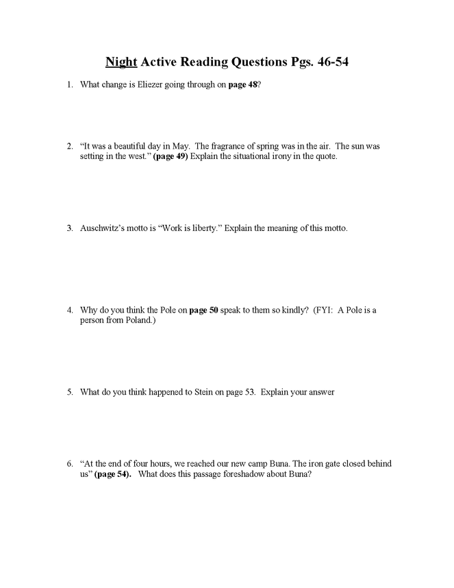 "night" study questions pgs. 46-54 preview image 1