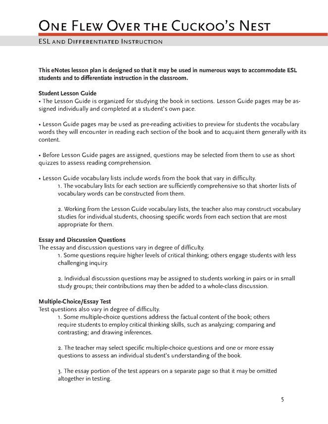 Research Paper Essay Format One Flew Over The Cuckoos Nest Enotes Lesson Plan Essay About Healthy Lifestyle also Is Psychology A Science Essay One Flew Over The Cuckoos Nest Enotes Lesson Plan Activities English Essay Story