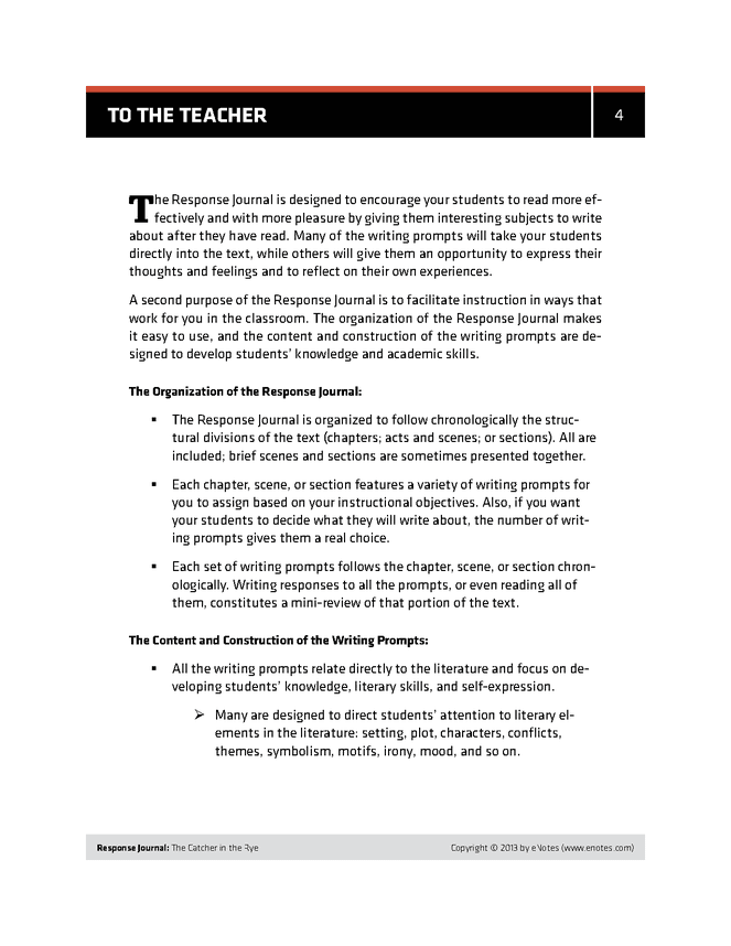 The Catcher In The Rye Enotes Response Journal An Activities The Catcher In The Rye Enotes Response Journal