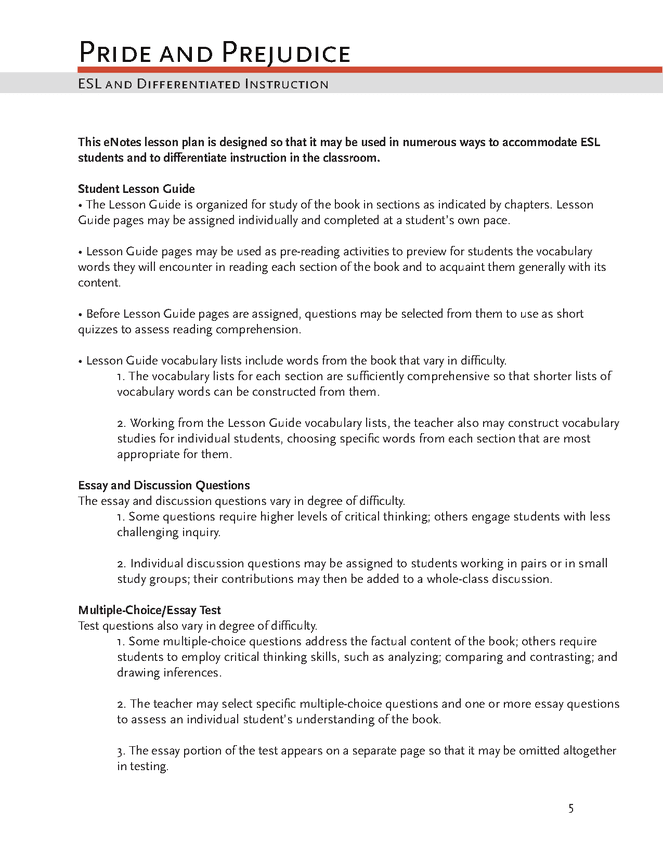 Pride And Prejudice Enotes Lesson Plan Enotes Lesson Activities Pride And Prejudice Enotes Lesson Plan