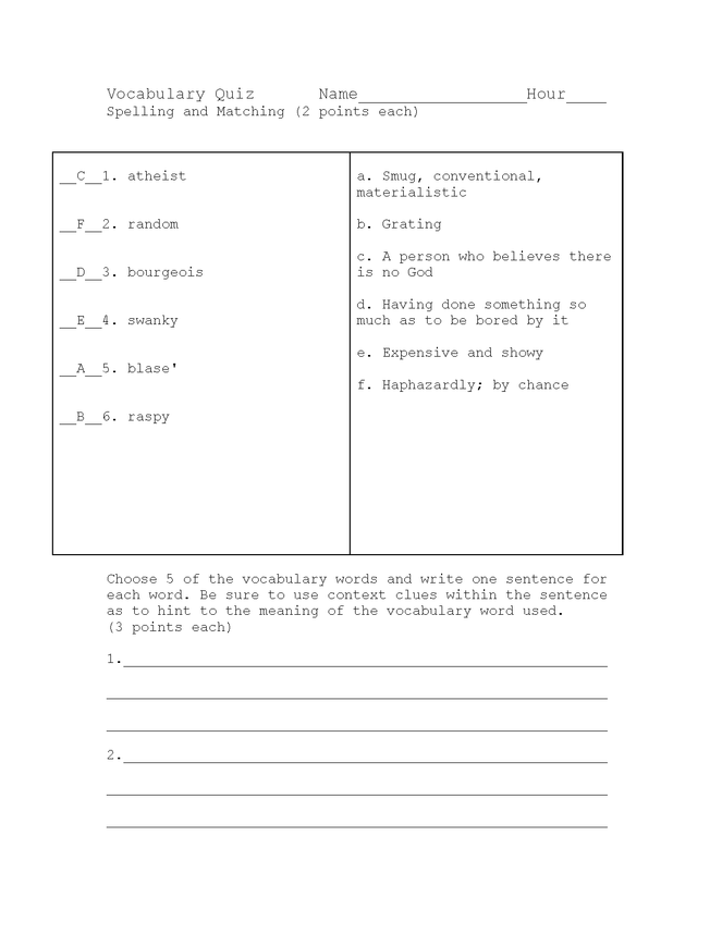 catr (part 4) vocab and spelling quiz key preview image 1