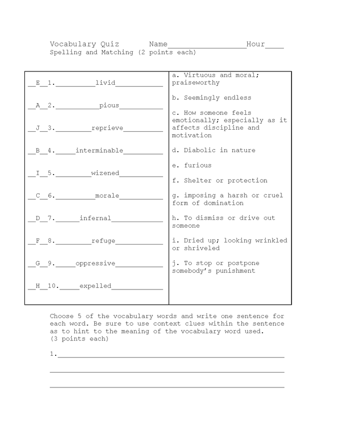 night part two vocab and spelling quiz key preview image 1
