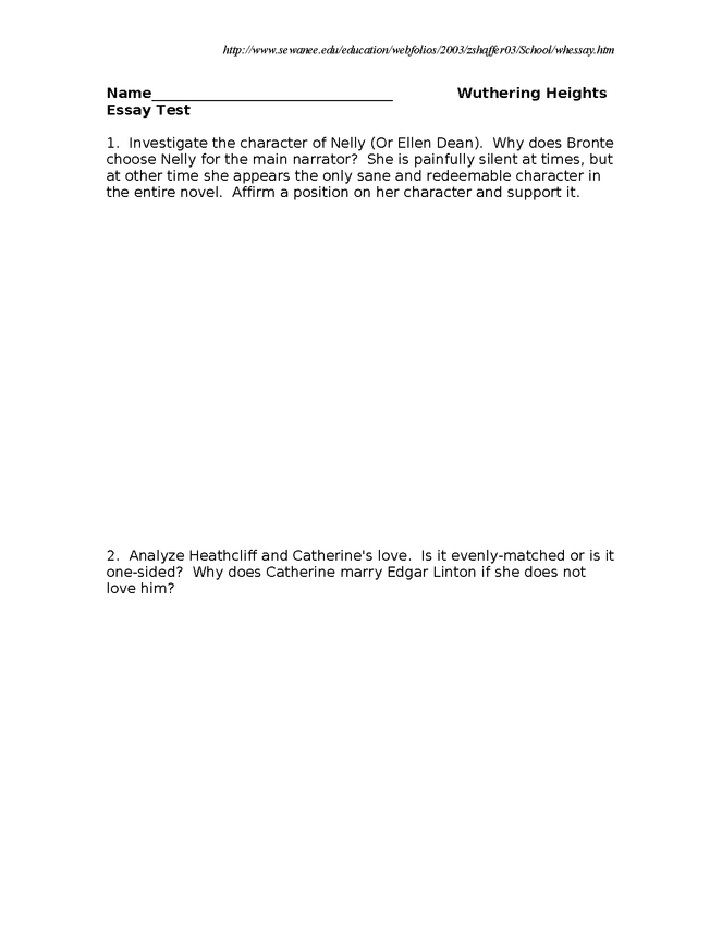 wuthering heights short answer test preview image 1