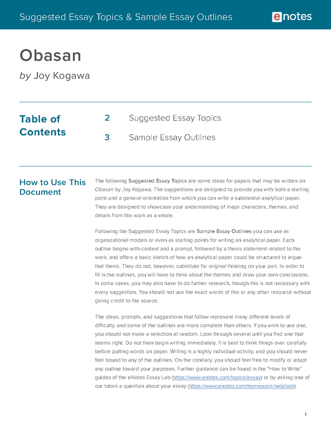 obasan essay topics and outlines preview image 1