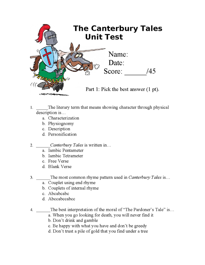 canterbury tales unit test preview image 1