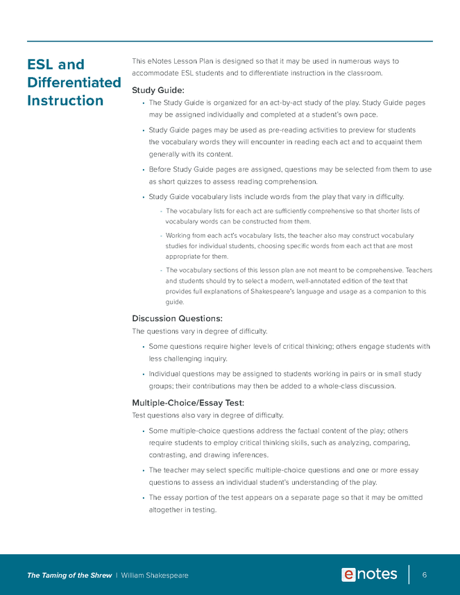 The Taming of the Shrew eNotes Lesson Plan - eNotes.com