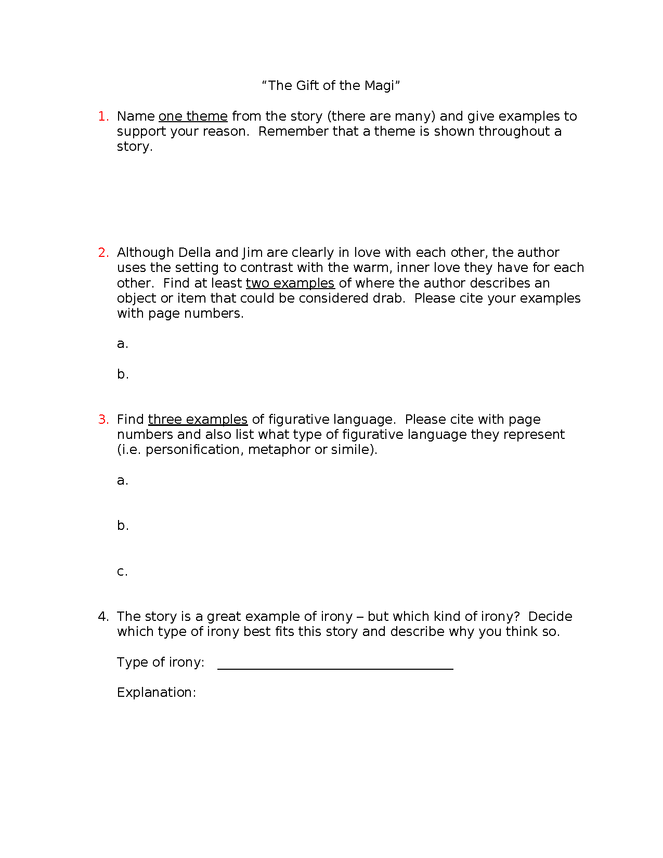 the gift of the magi worksheet preview image 1